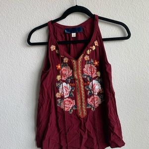 Burgundy Floral Tank with Tassels